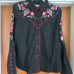 Scully Black Floral Embroidered Shirt